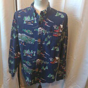 Mens L/S button front shirt Lands End - Winter scenes - Flannel - L- Traditional